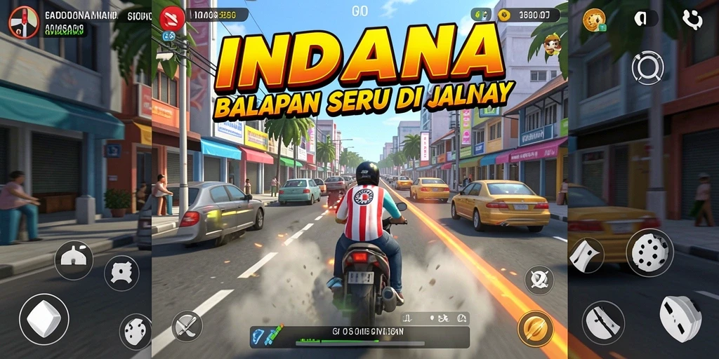 Tampilan gameplay balapan yang mendebarkan dan penuh aksi.