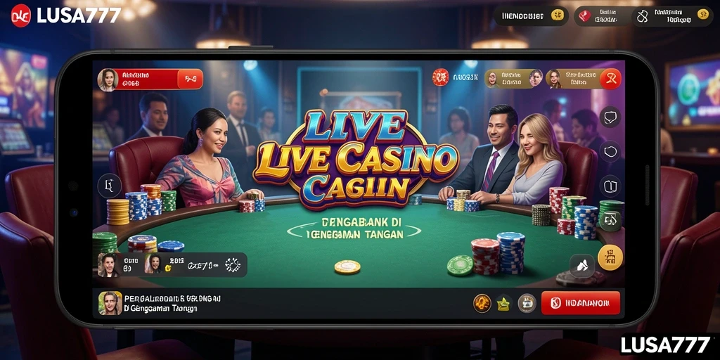Screenshot LUSA777 menampilkan dealer profesional dan permainan kasino langsung.