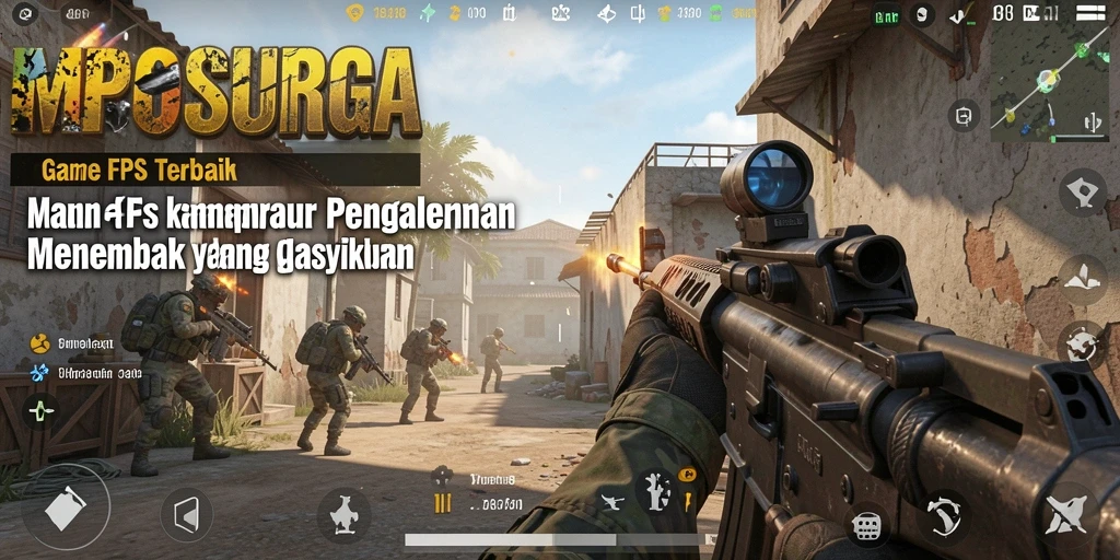 Tangkapan layar utama gameplay MPOSURGA menampilkan aksi menembak yang seru.