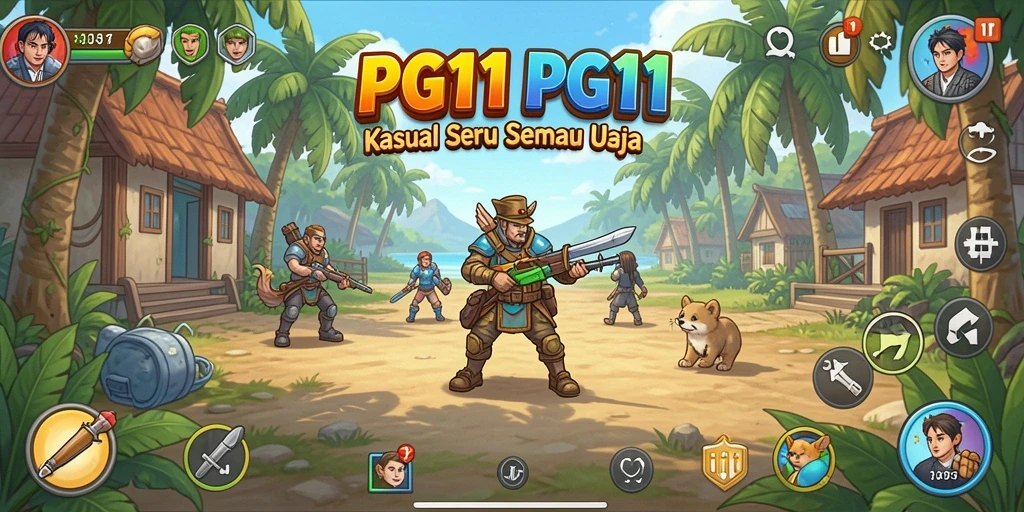 Tampilan gameplay PG11 yang menampilkan tantangan seru dan karakter lucu.