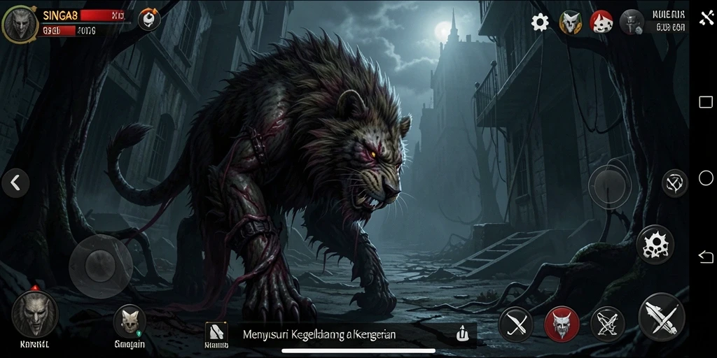 Screenshot SINGA8 menampilkan suasana horor dengan karakter misterius.