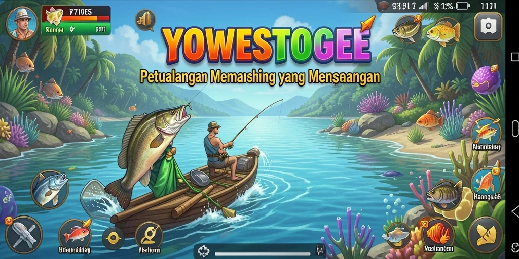 Tampilan gameplay YOWESTOGEL yang menampilkan momen memancing yang mendebarkan.